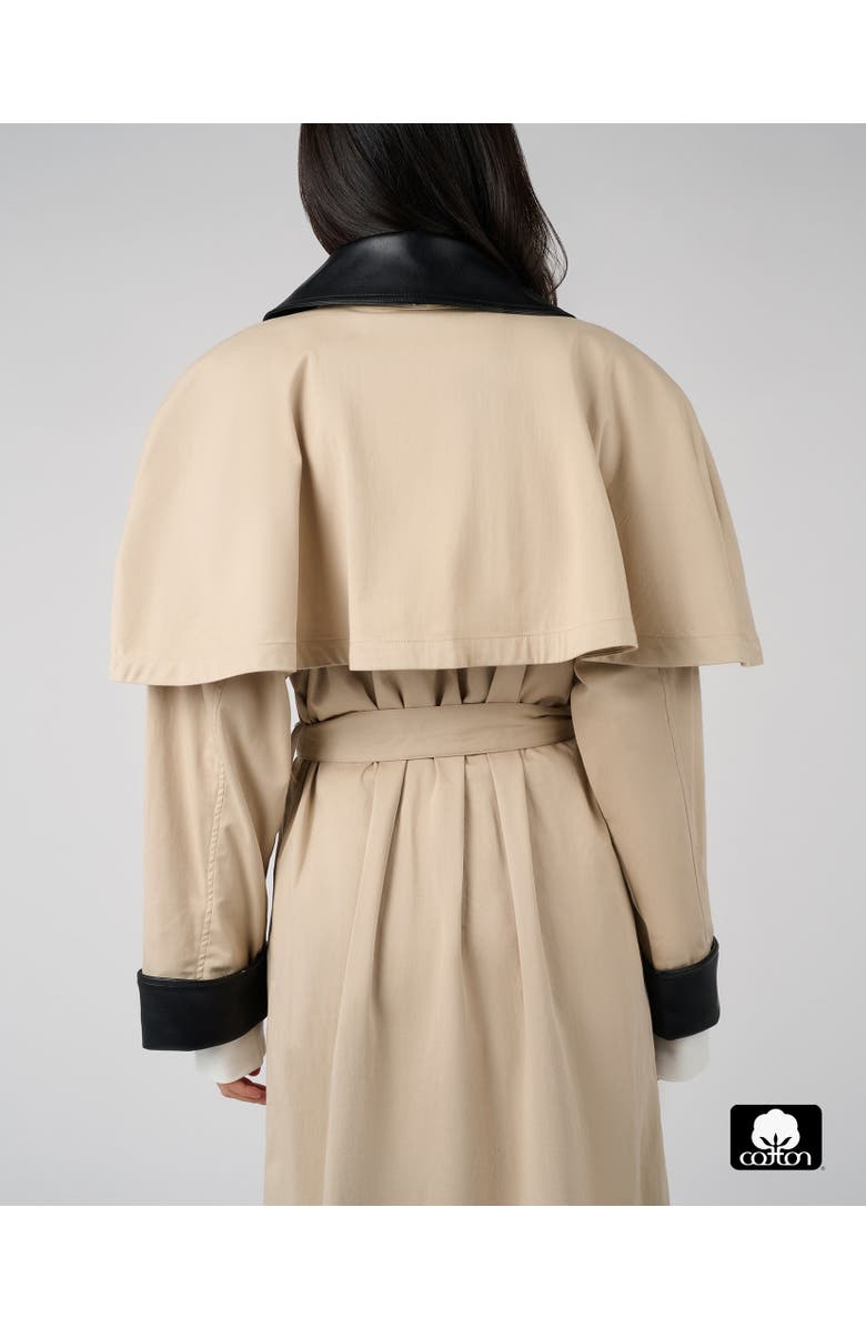 WeWoreWhat Vegan Leather Trim Trench Coat, Alternate, color, Taupe/Black