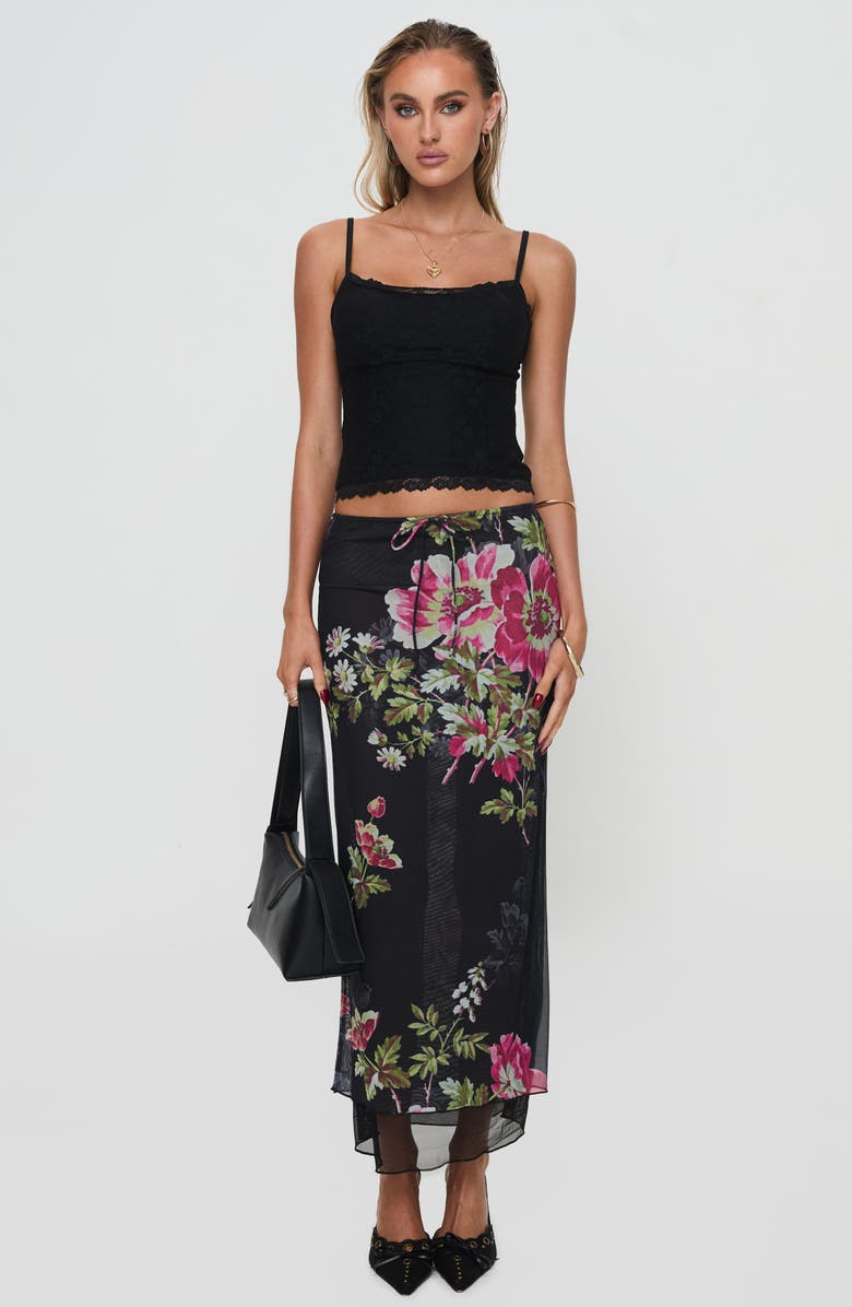 Princess Polly Paganio Floral Print Maxi Skirt, Alternate, color, Black Floral