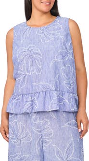 Vince Camuto Embroidered Sleeveless Peplum Top