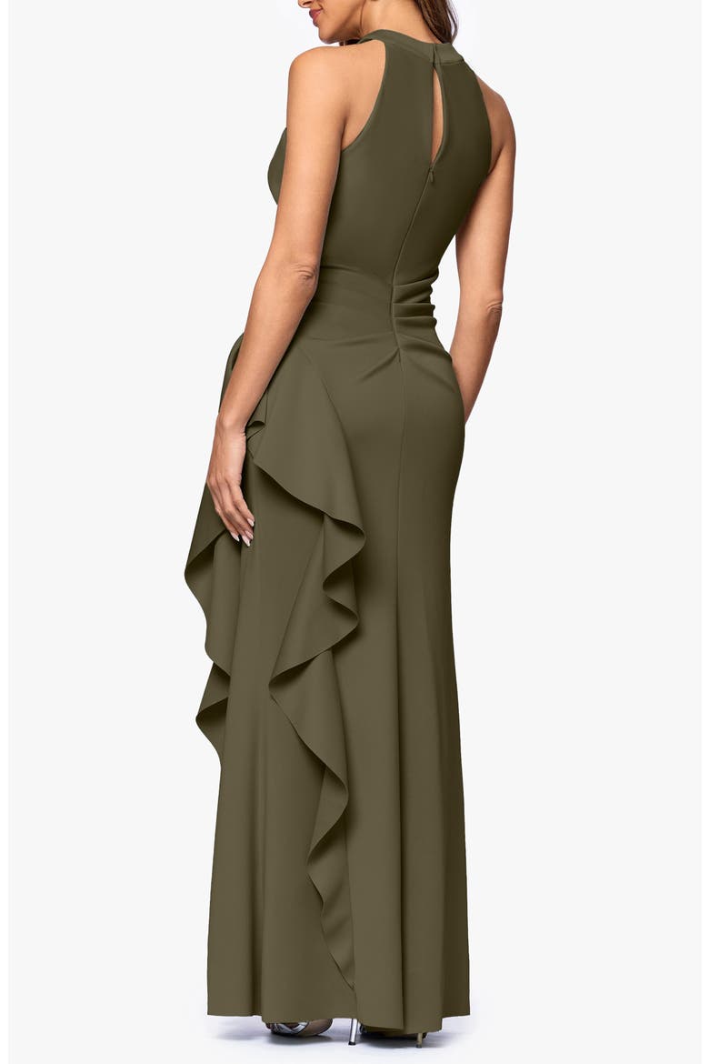 Ruffle Scuba Knit Gown, Alternate, color, OLIVE