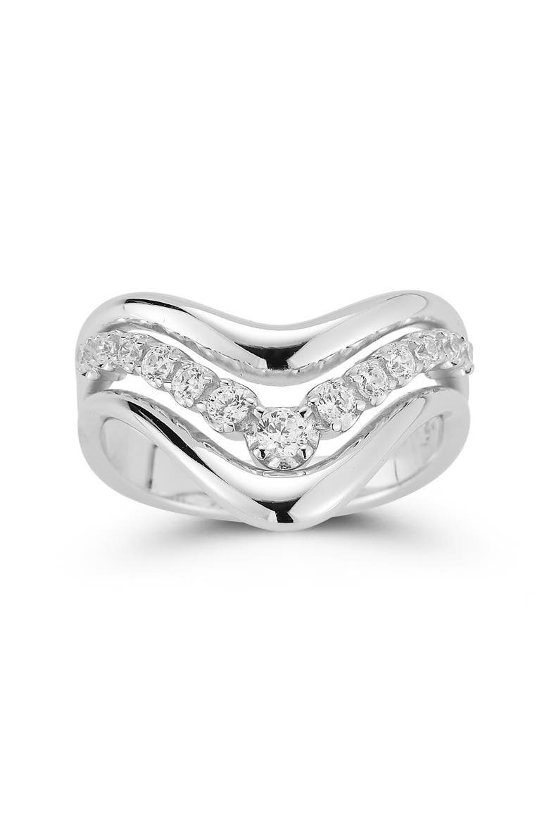 Bold V Cubic Zirconia Ring, Main, color, SILVER