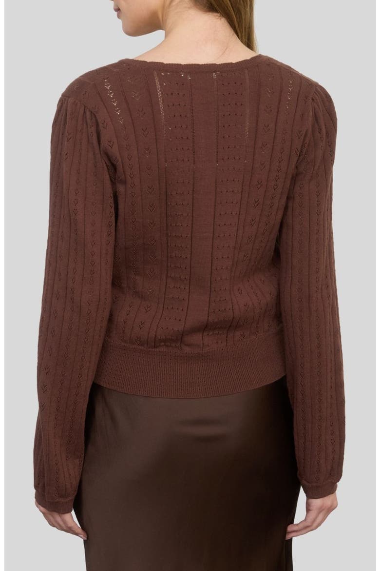 Pointelle Cotton Cardigan, Alternate, color, BROWN