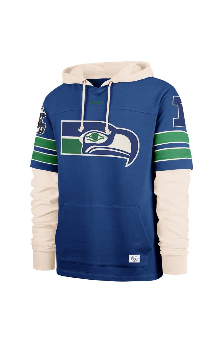 '47 Men's '47  Blue Seattle Seahawks Throwback Split Zone Cornerback Duo Hoodie, Alternate, color, 