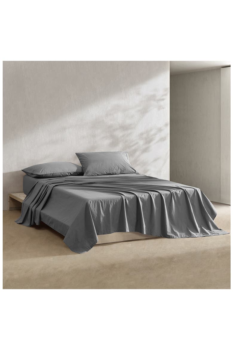 Washed 200 Thread Count Percale Sheet Set, Alternate, color, DARK GREY