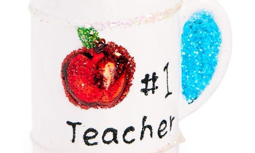 Old World Christmas Best Teacher Mug Glass Ornament In White/multi
