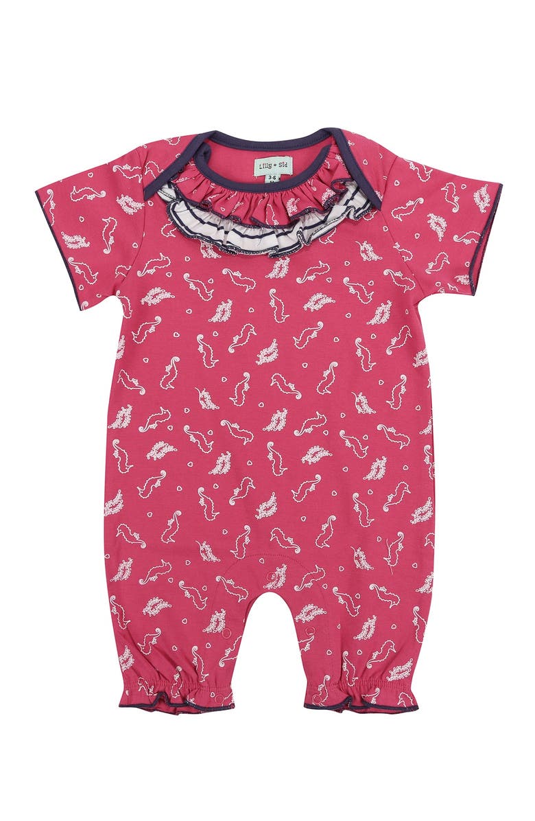 Lilly + Sid Organic Cotton Seahorse Print Romper, Main, color, Pink
