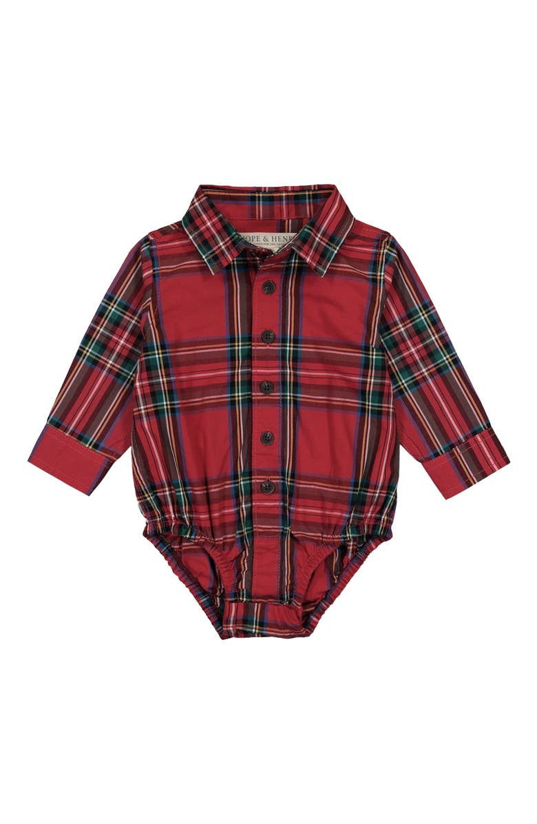 Hope & Henry Baby Dapper Overall Set, Infant, Alternate, color, Red Holiday Tartan Black Set