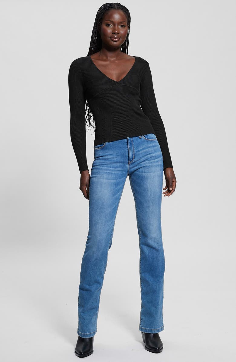 GUESS Cirila V-Neck Rib Sweater, Alternate, color, Jet Black