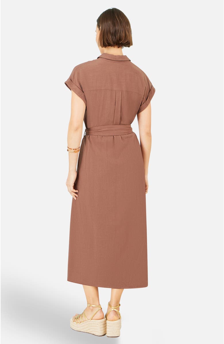 Yumi Viscose Linen Look Midi Shirt Dress, Alternate, color, Brown