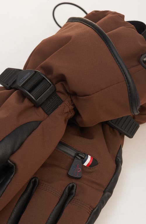 Moncler Grenoble Leather Gloves In Brown