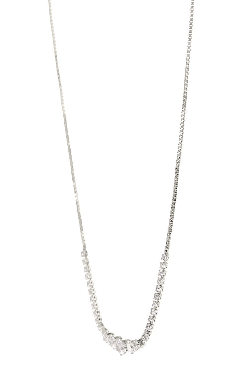 Cubic Zirconia Stud Earrings & Frontal Necklace Set, Alternate, color, METALLIC SILVER