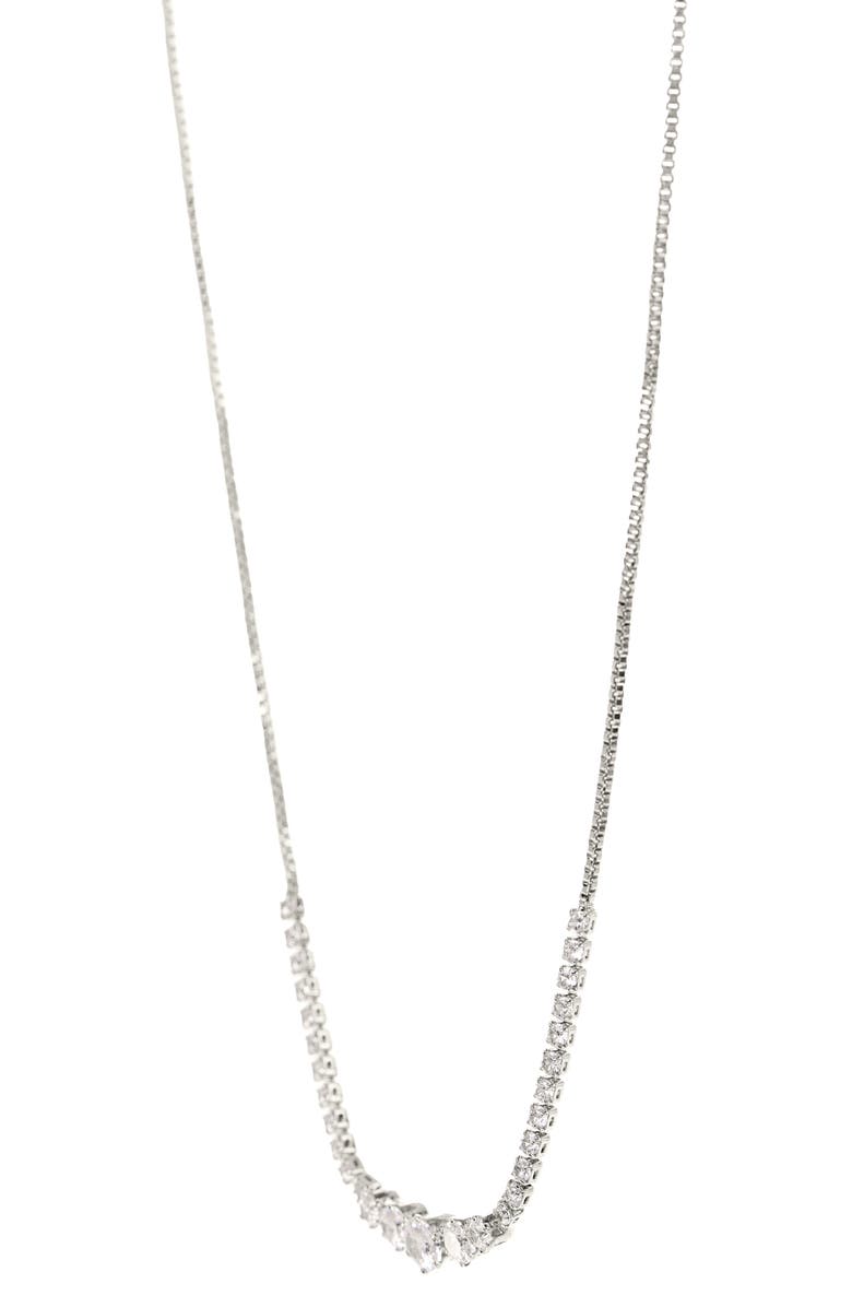 Danecraft Cubic Zirconia Stud Earrings & Frontal Necklace Set, Alternate, color, Metallic Silver