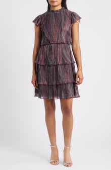 Metallic Crinkle Tiered Dress