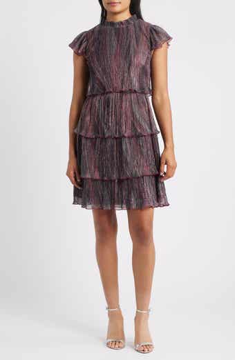 Metallic Crinkle Tiered Dress