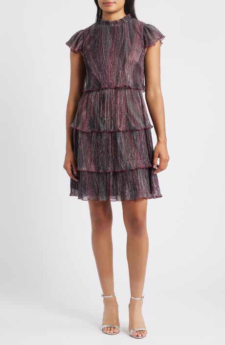 Metallic Crinkle Tiered Dress