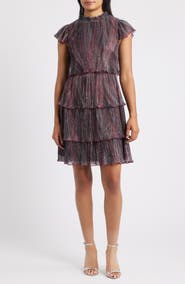 Vince Camuto Metallic Crinkle Tiered Dress