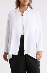 Eileen Fisher Classic Collar Easy Organic Cotton Button-Up Shirt