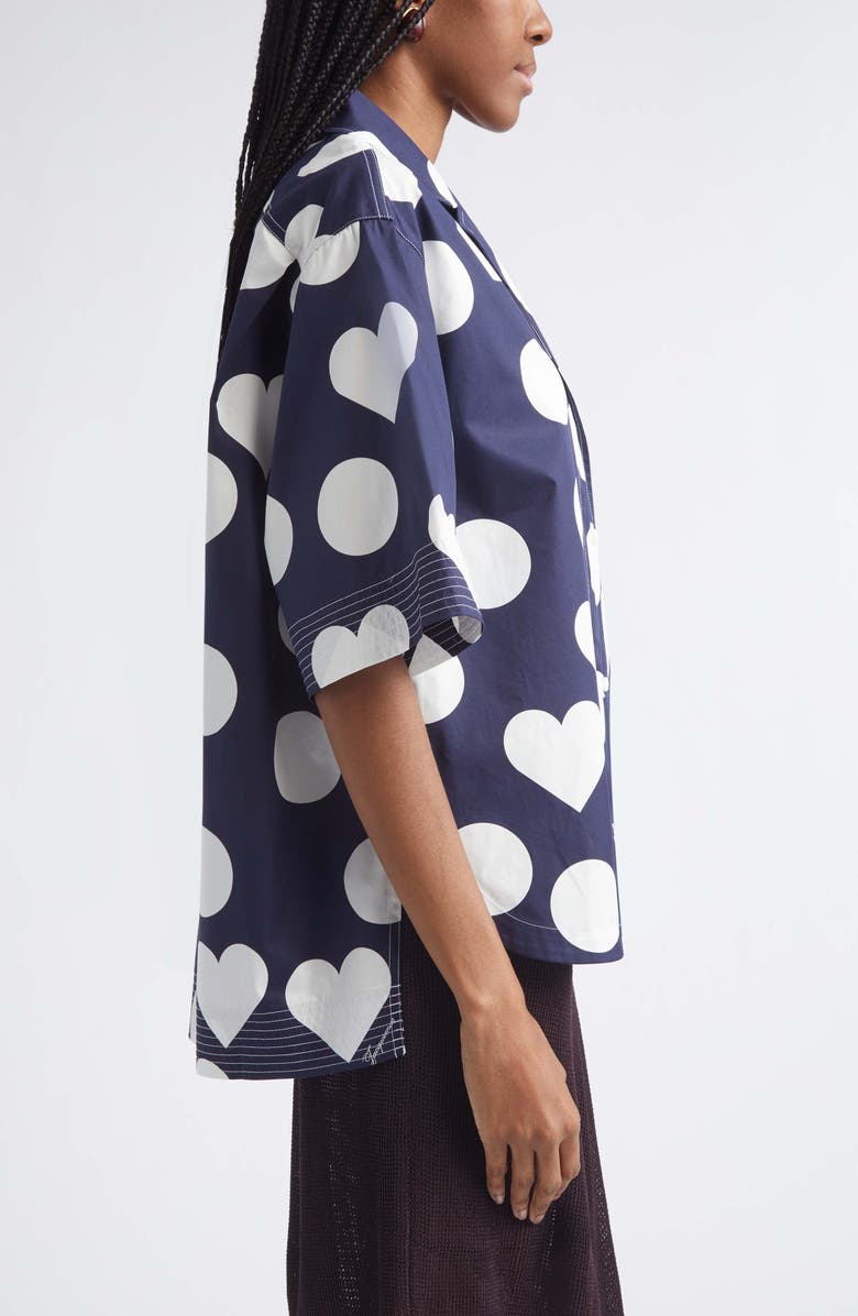 Jacquemus La Chemise Marin Heart Print Button-Up Shirt, Alternate, color, Navy /Dots Hearts