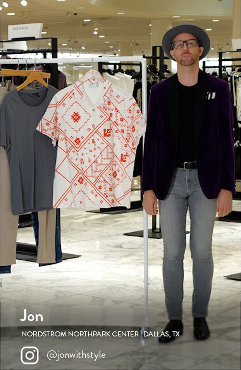 Relaxed Fit Embroidered Cotton & Linen Camp Shirt, sales video thumbnail