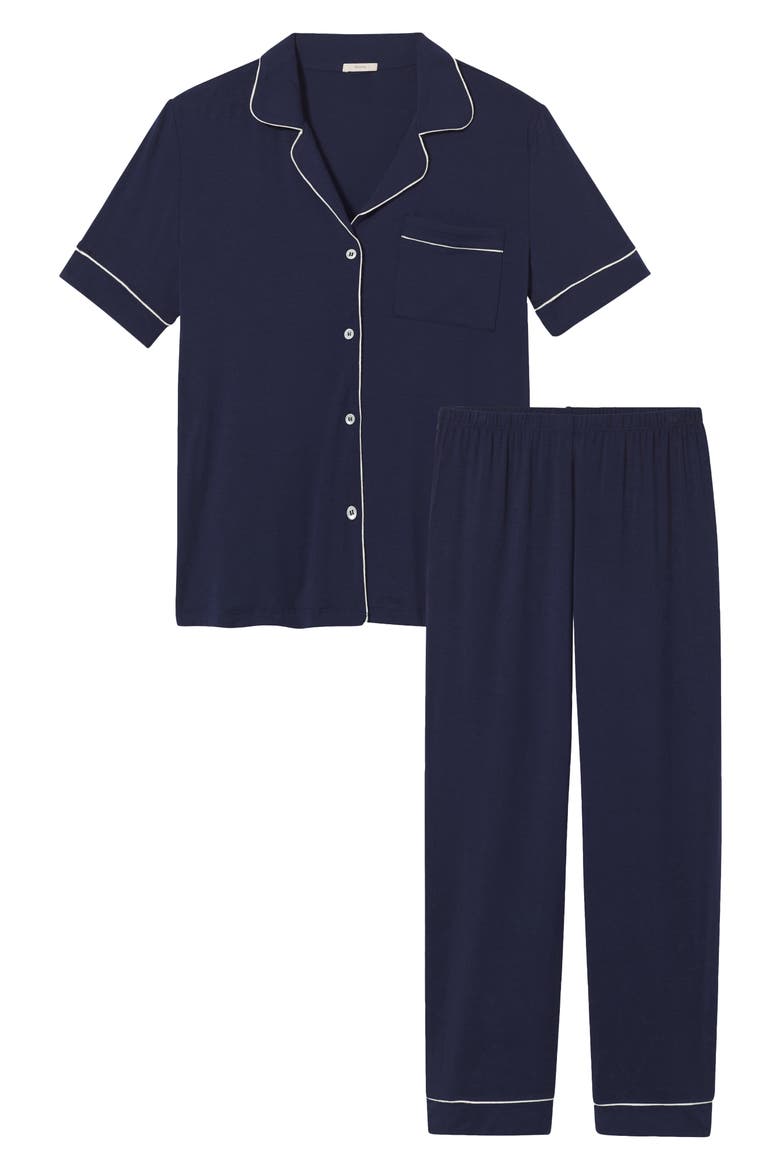 Gisele Short Sleeve Pant Pajamas, Alternate, color, NAVY/ IVORY