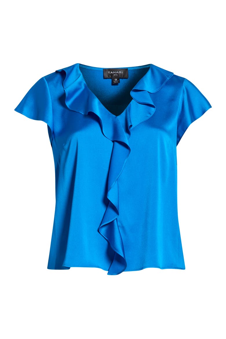 Ruffle Satin Top, Alternate, color, BLUE JEWEL