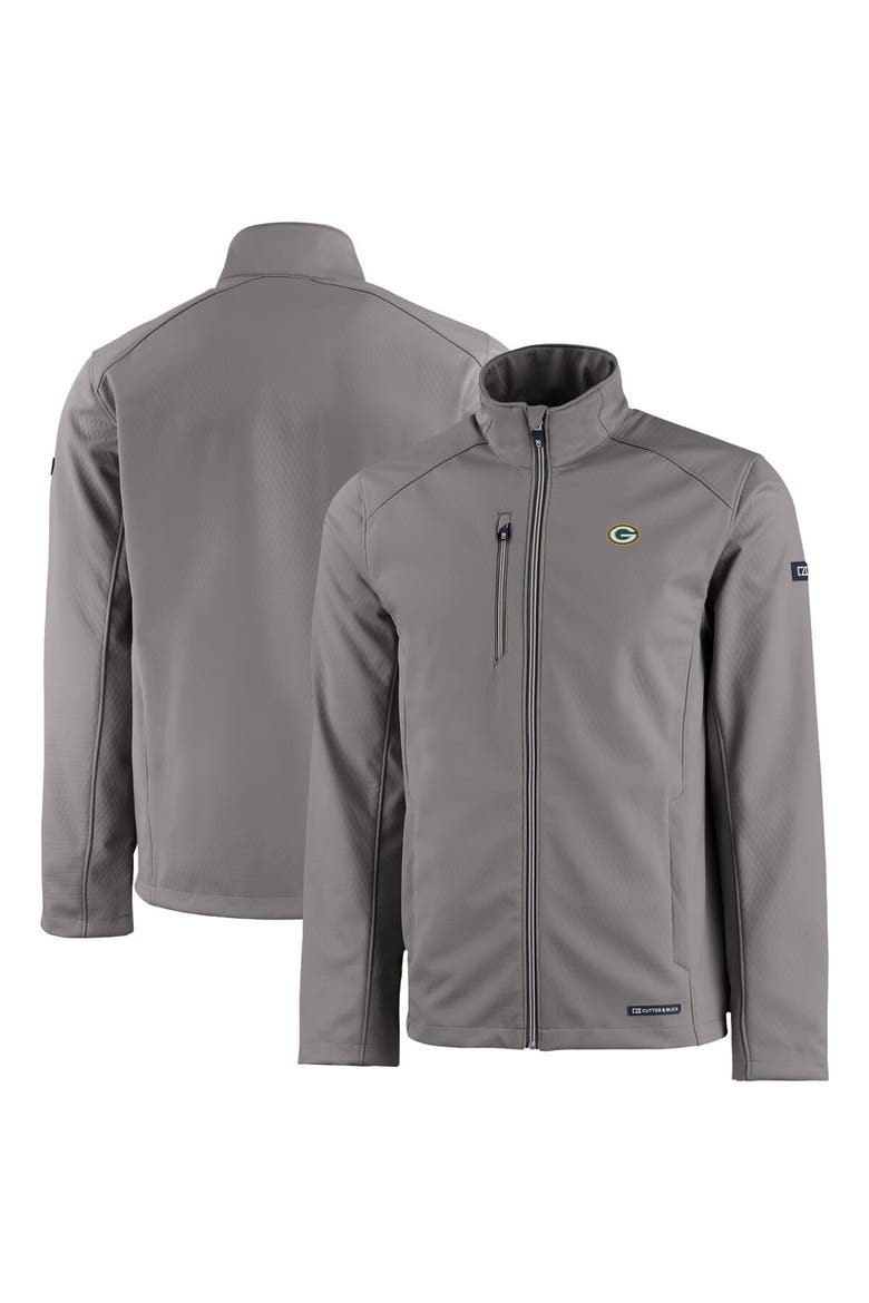 Men's Cutter & Buck Gray Green Bay Packers Evoke Eco Softshell Recycled Full-Zip Jacket, Main, color, Gray