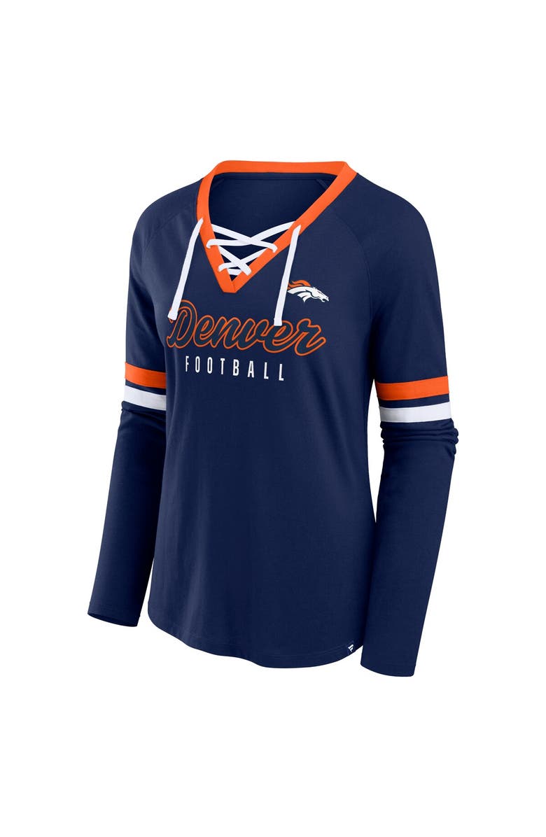 FANATICS Women's Fanatics Navy Denver Broncos Won and Done Lace-Up Long Sleeve Fashion Top, Alternate, color, Navy