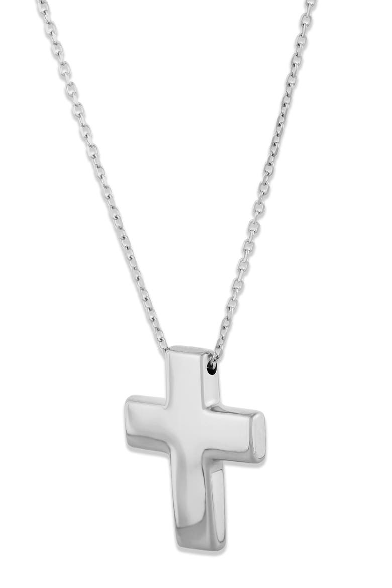14K White Gold Puffed Cross Pendant Necklace, Alternate, color, WHITE GOLD