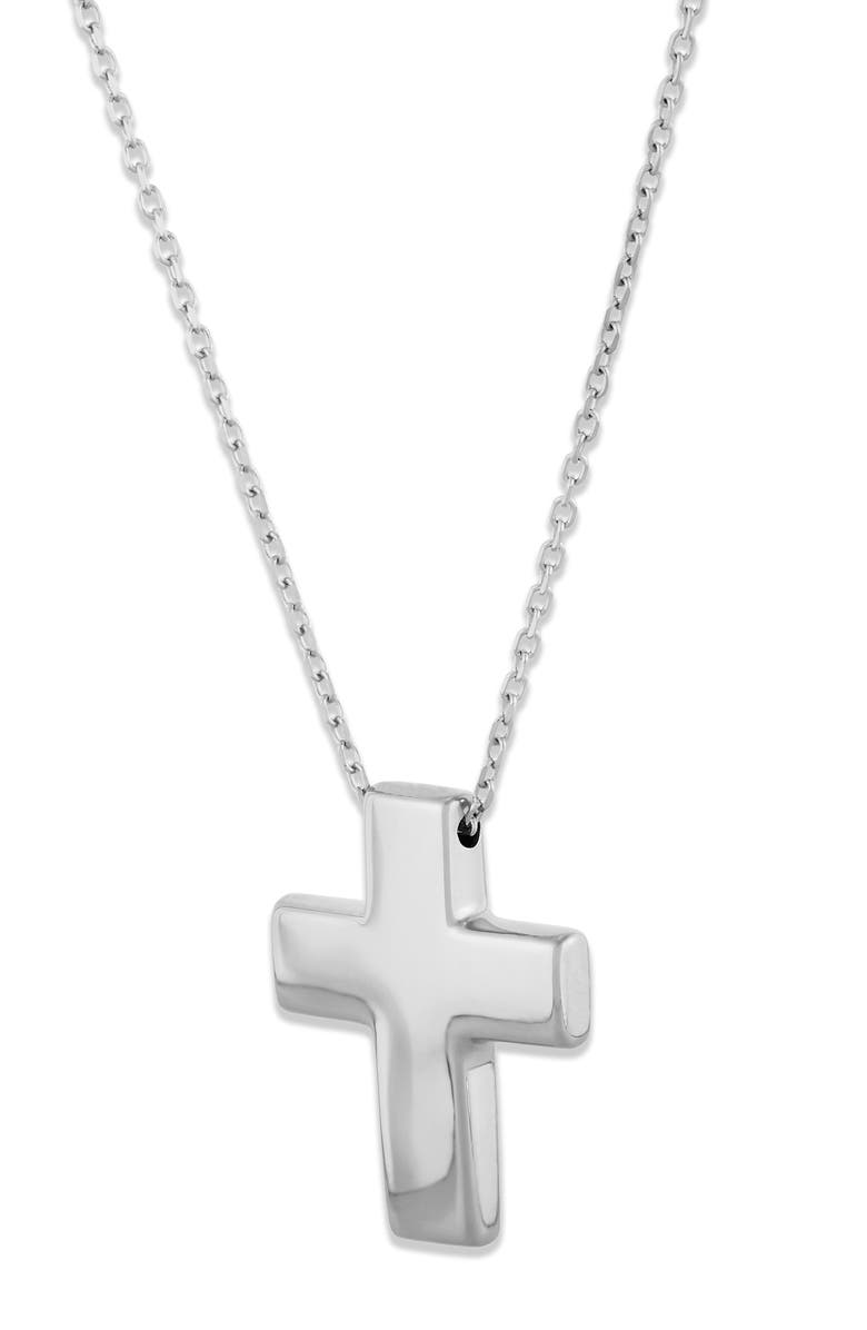 Frankie & Zoe 14K White Gold Puffed Cross Pendant Necklace, Alternate, color, White Gold