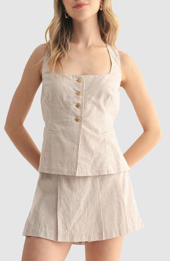 Lush Button Front Cotton Vest In Neutral