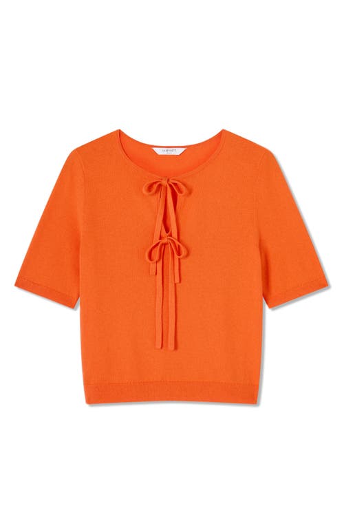 Lk Bennett Nerys Tie Front Cotton & Merino Wool Blend T-shirt In Orange