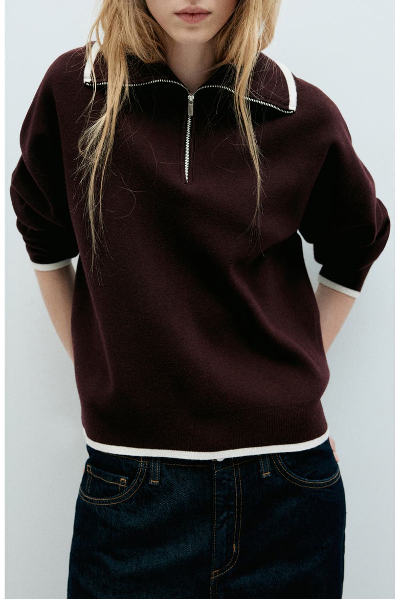Tipped Quarter Zip Sweater, Main, color, CHOCOLATE