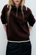 MANGO Tipped Quarter Zip Sweater