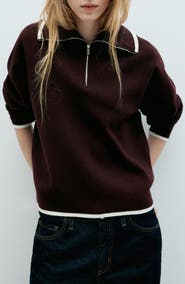 MANGO Tipped Quarter Zip Sweater