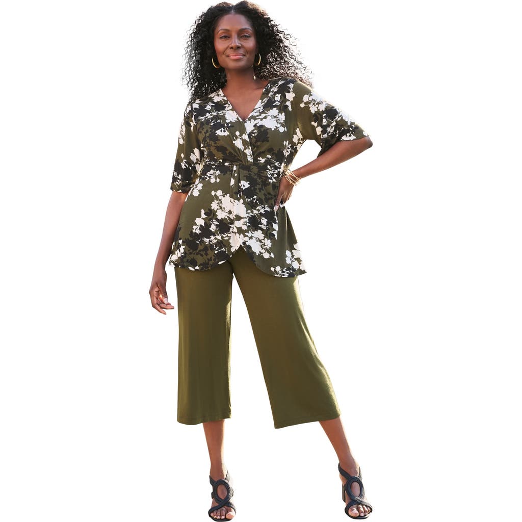 Jessica London Asymmetrical Twist Neck Tunic In Green