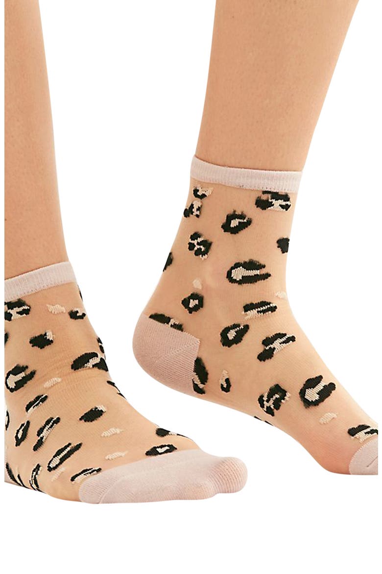 Leopard Print Sheer Quarter Crew Socks, Alternate, color, LEOPARD