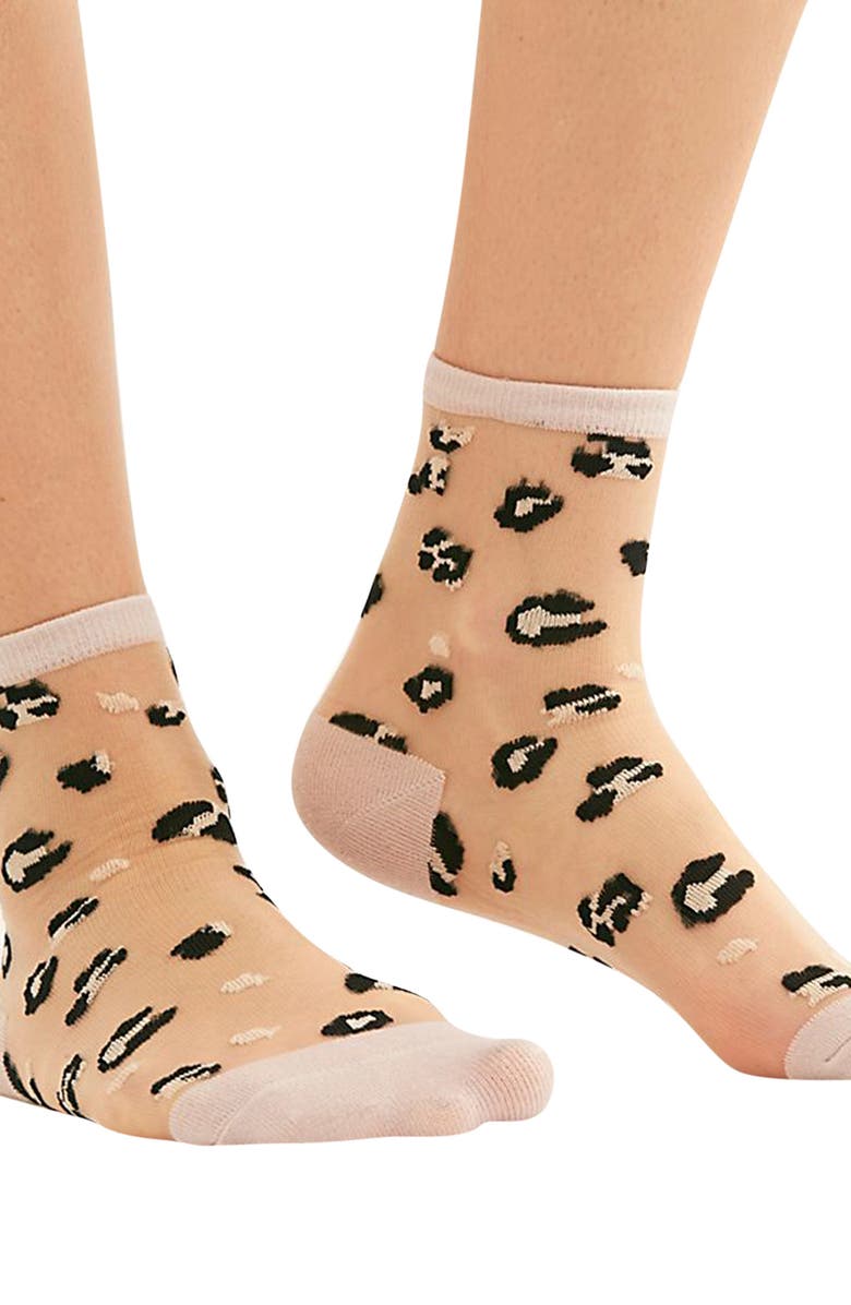 HIGH HEEL JUNGLE Leopard Print Sheer Quarter Crew Socks, Alternate, color, Leopard