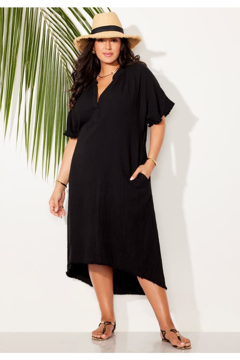 Cotton Gauze High-Low Sun Dress Cover Up, Alternate, color, Black