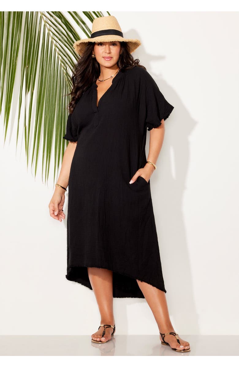 Swimsuits for All Cotton Gauze High-Low Sun Dress Cover Up, Alternate, color, Black