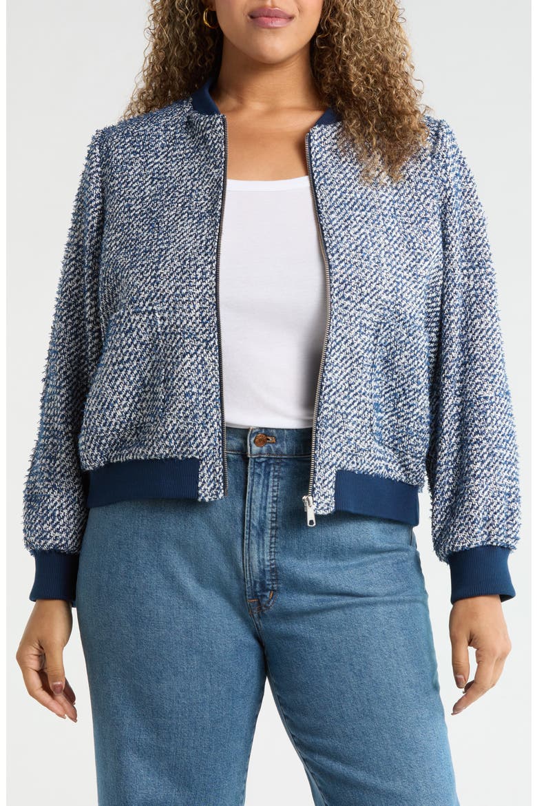 Tweed Bomber Jacket, Main, color, NAVY STILL