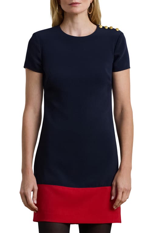 Shop Ralph Lauren Lauren  Colorblock Stretch Crepe Minidress In Lauren Navy/festive Red
