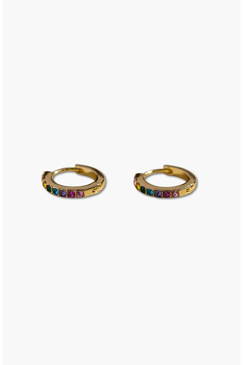 Pave Rainbow Huggie Earrings, Main, color, Rainbow