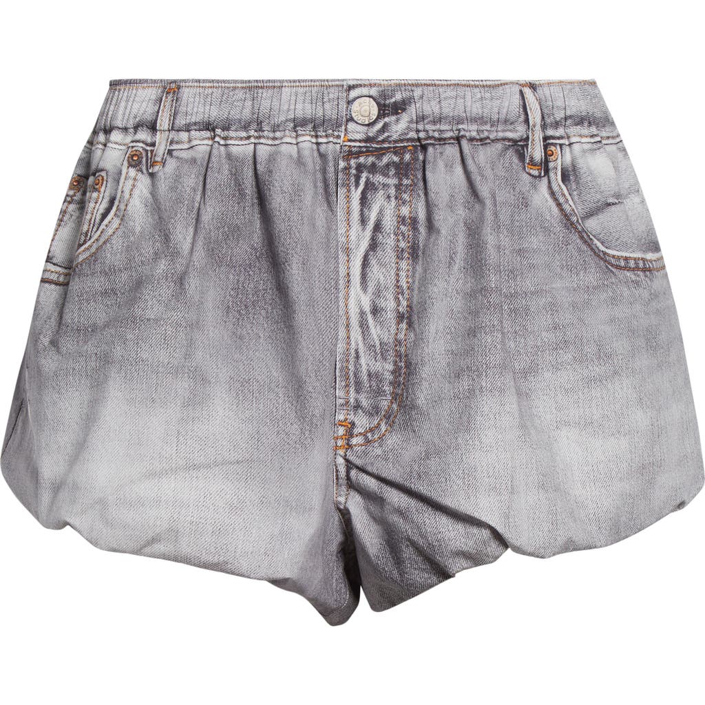 Acne Studios Pebby Denim Trompe L'oeil Bubble Hem Cotton Shorts In Gray