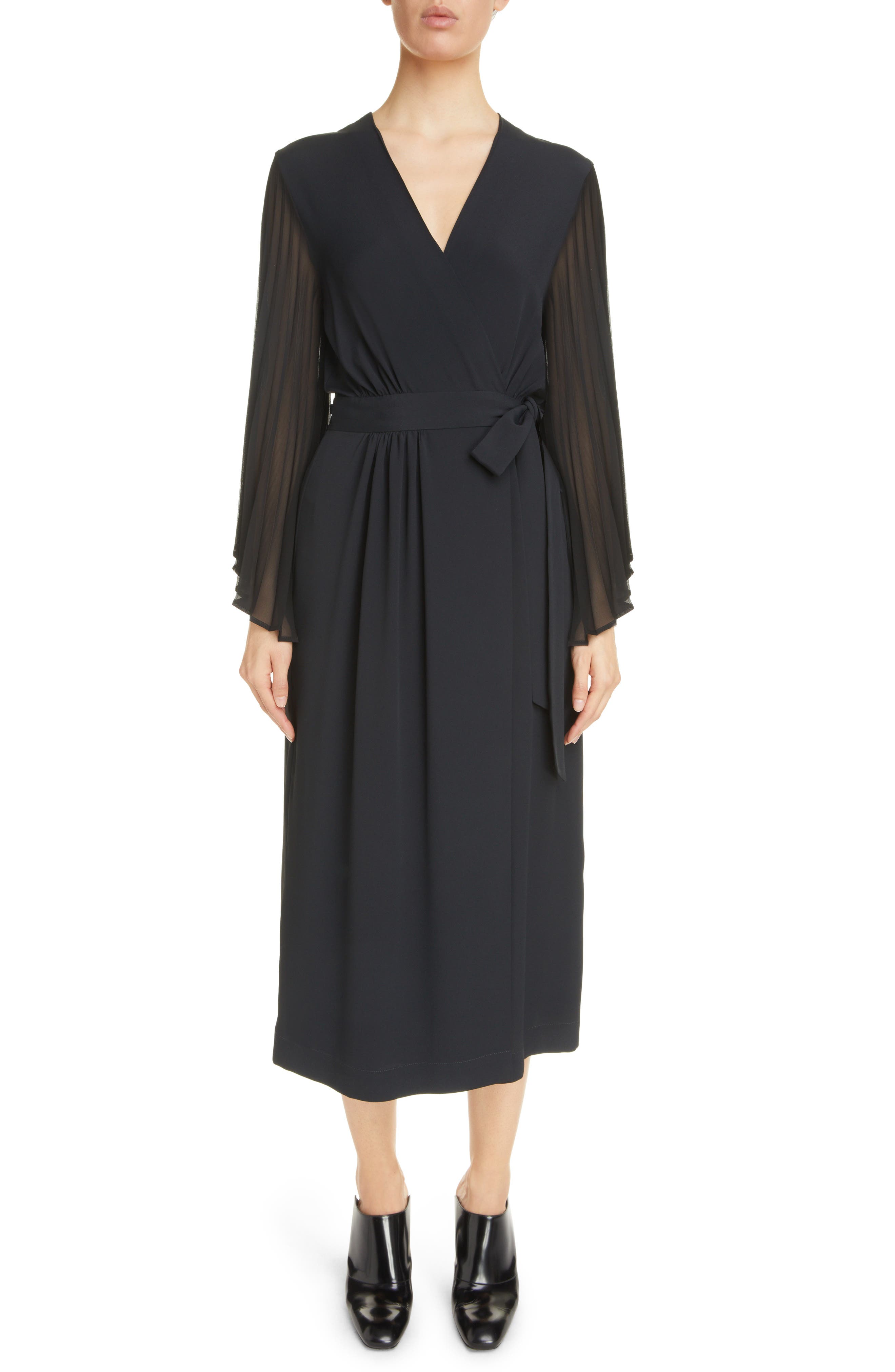 Dries Van Noten Dooley Pleated Long Sleeve Crepe Dress
