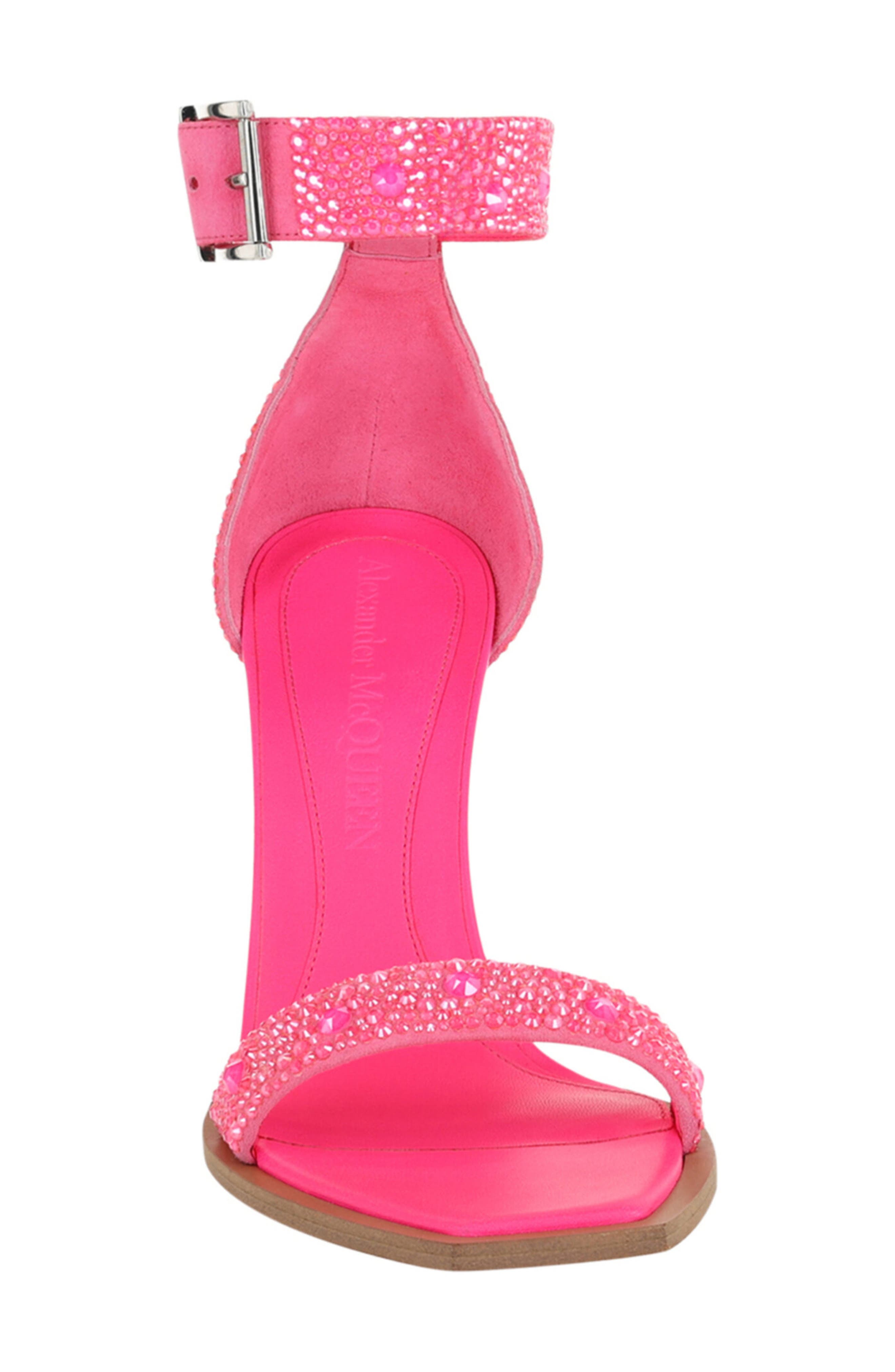 McQueen Crystal Embellished Sandal, Alternate, color, Pink Silver