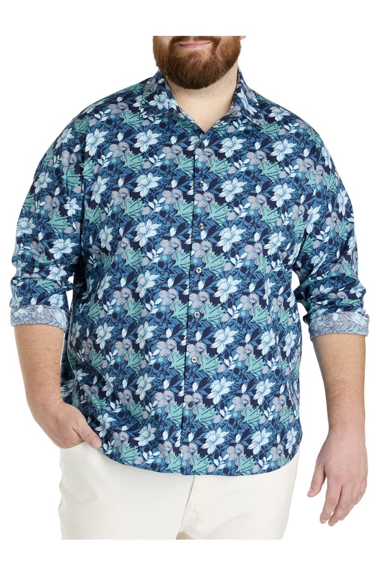 Big & Tall Floral Print Sport Shirt, Main, color, BLUE