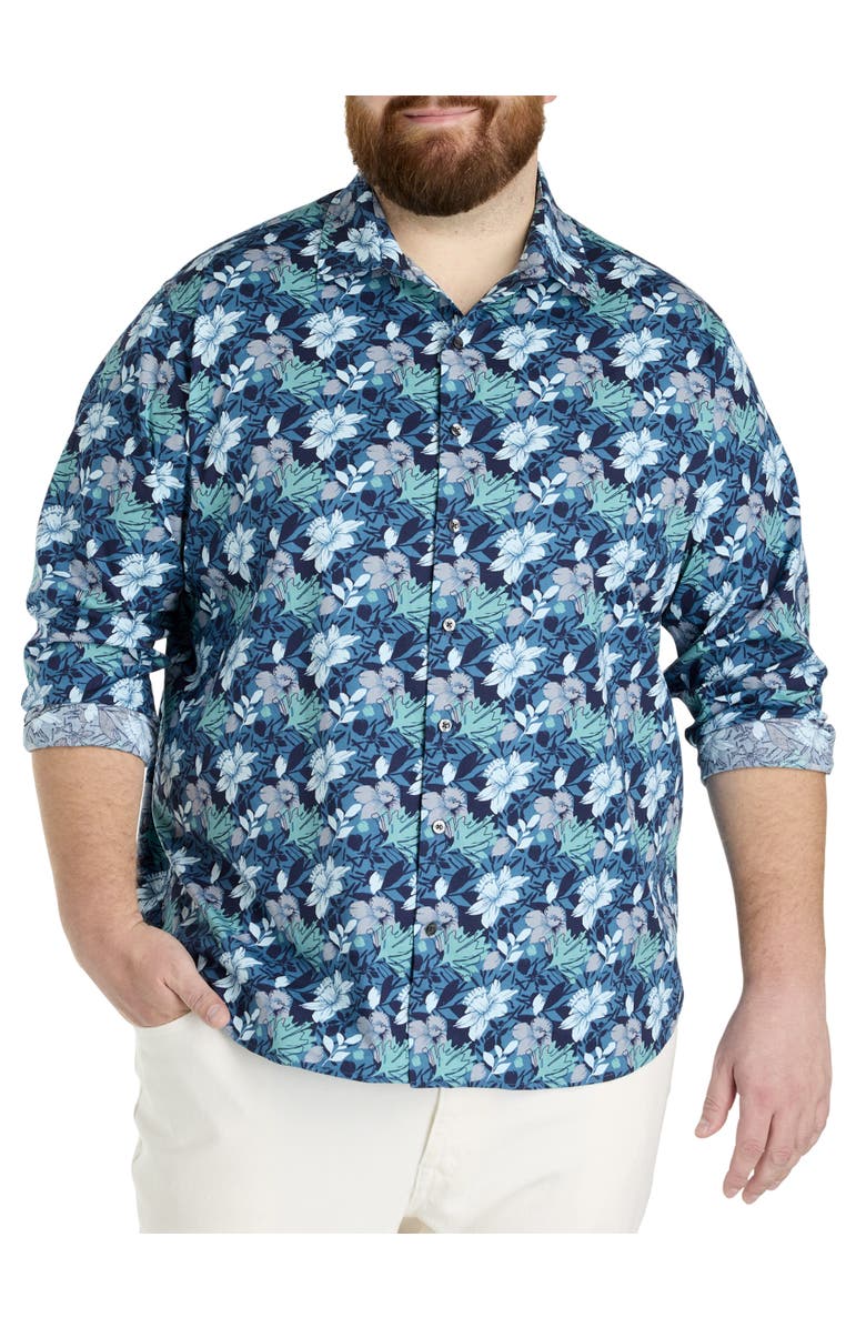 Synrgy by DXL Big & Tall Floral Print Sport Shirt, Main, color, Blue