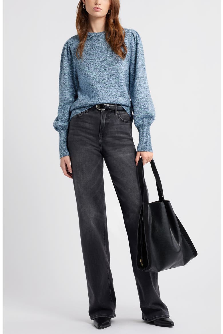 Marl Balloon Sleeve Crewneck Sweater, Alternate, color, BLUE DENIM HEATHER