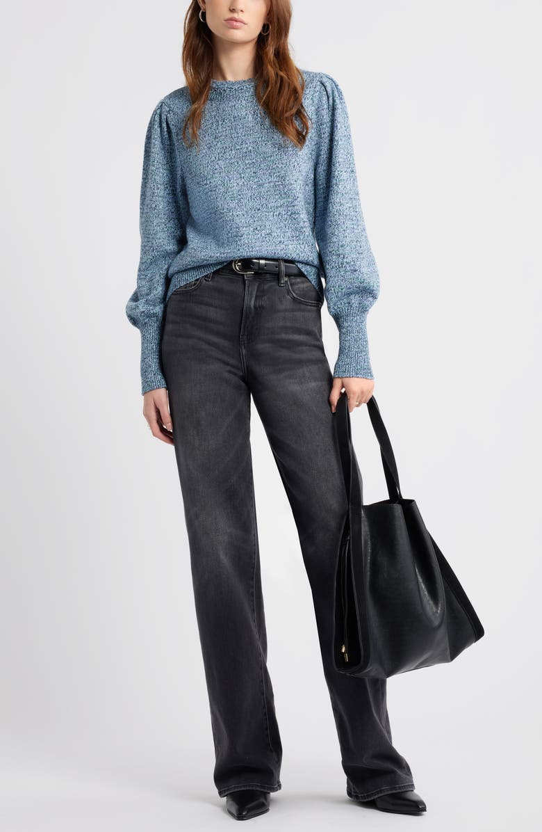 Treasure & Bond Marl Balloon Sleeve Crewneck Sweater, Alternate, color, Blue Denim Heather