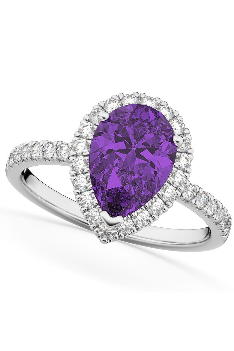 Pear Cut Halo Amethyst & Diamond Engagement Ring 14K, Main, color, 2.21ct/White Gold